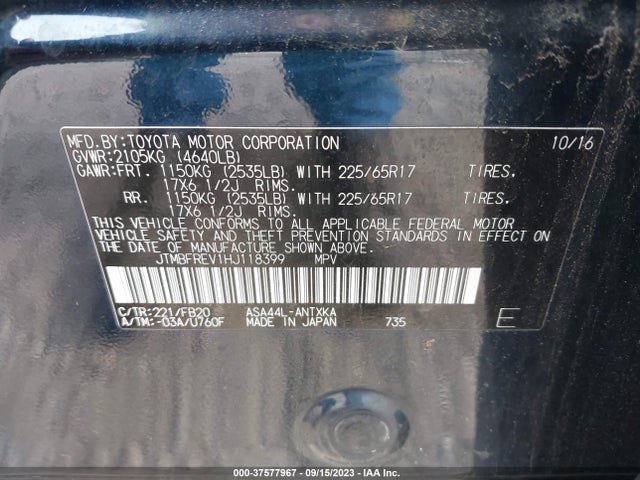 2017 TOYOTA RAV4 LE VIN: JTMBFREV1HJ118399