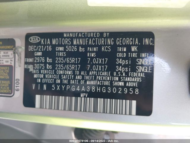 5XYPG4A38HG302958 KIA SORENTO L