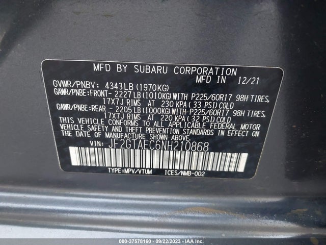 Subaru Crosstrek Premium 2022 JF2GTAEC6NH210868 Image 9