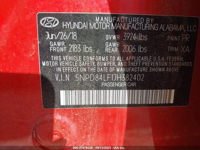 Hyundai ELANTRA SEL 2018 5NPD84LF1JH382402 Image 9