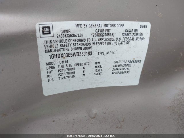 1998 OLDSMOBILE SILHOUETTE PREMIERE EDITION VIN: 1GHDX03E5WD330183