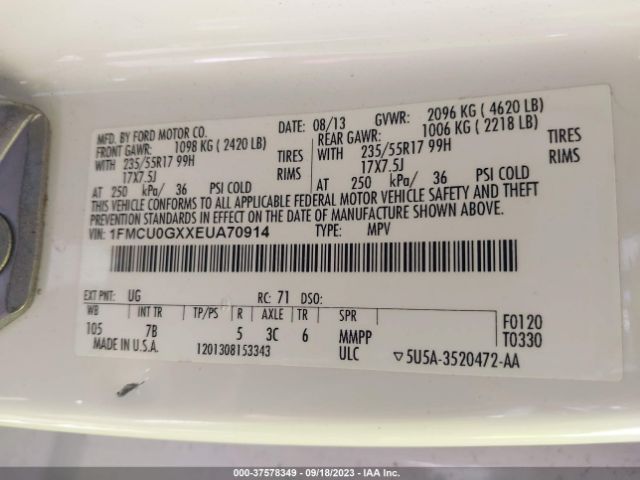 1FMCU0GXXEUA70914 Ford ESCAPE SE