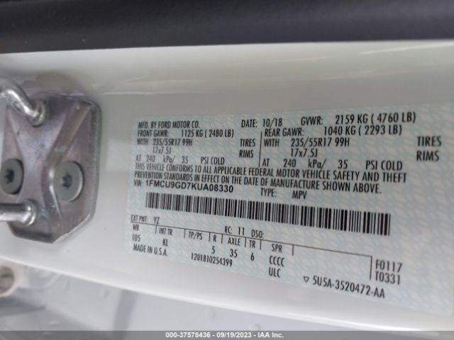 1FMCU9GD7KUA08330 Ford ESCAPE SE