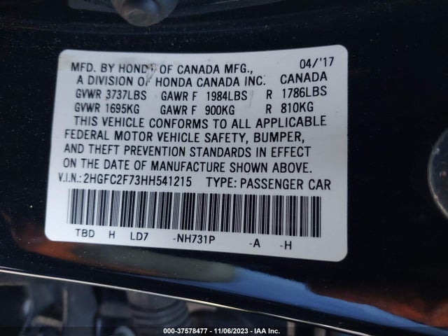 Honda CIVIC EX 2017 2HGFC2F73HH541215 Image 9
