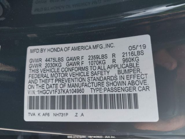 1HGCV1F37KA104960 Honda Accord Sedan Sport 1.5t