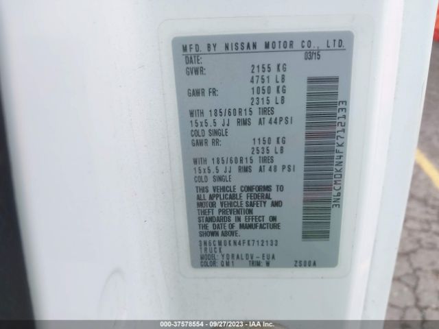 3N6CM0KN4FK712133 Nissan Nv200 S