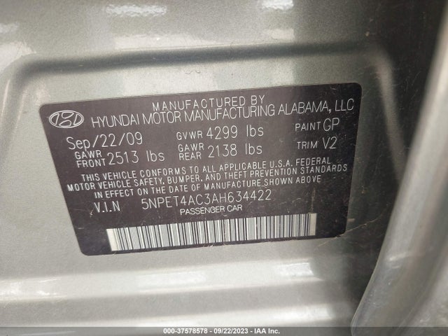 2010 HYUNDAI SONATA GLS VIN: 5NPET4AC3AH634422