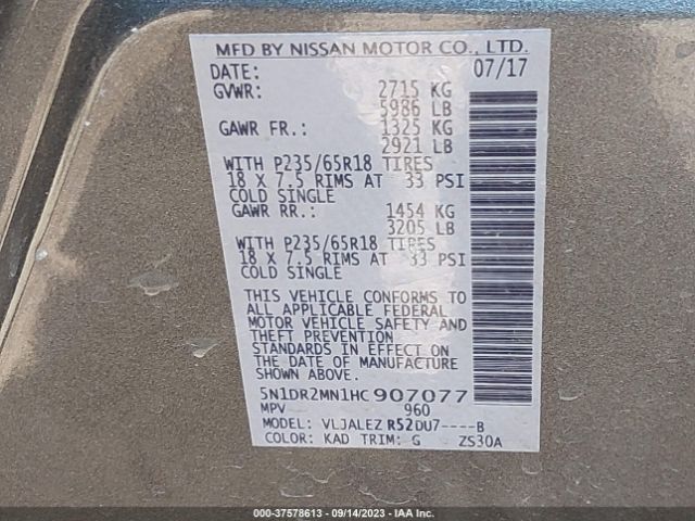 5N1DR2MN1HC907077 Nissan Pathfinder Sv