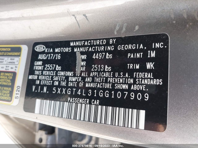 KIA Optima Lx 2016 5XXGT4L31GG107909 Image 9