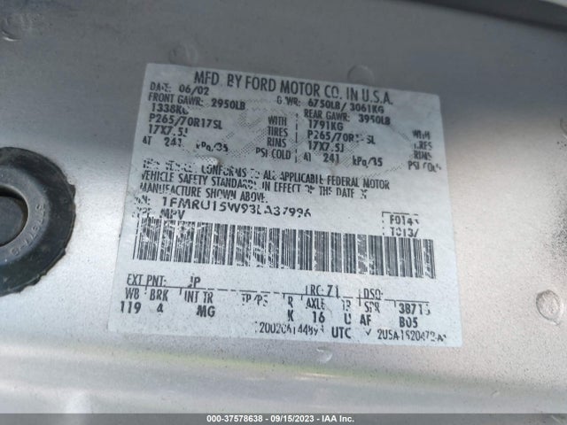 2003 FORD EXPEDITION SPECIAL SERVICE VIN: 1FMRU15W93LA37996