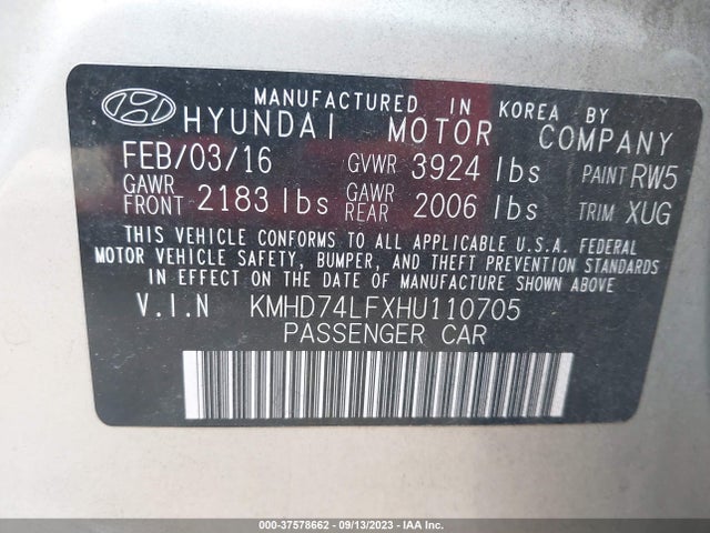 Hyundai ELANTRA SE 2017 KMHD74LFXHU110705 Image 9