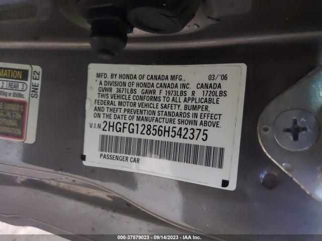 2006 HONDA CIVIC CPE EX WITH NAVI VIN: 2HGFG12856H542375