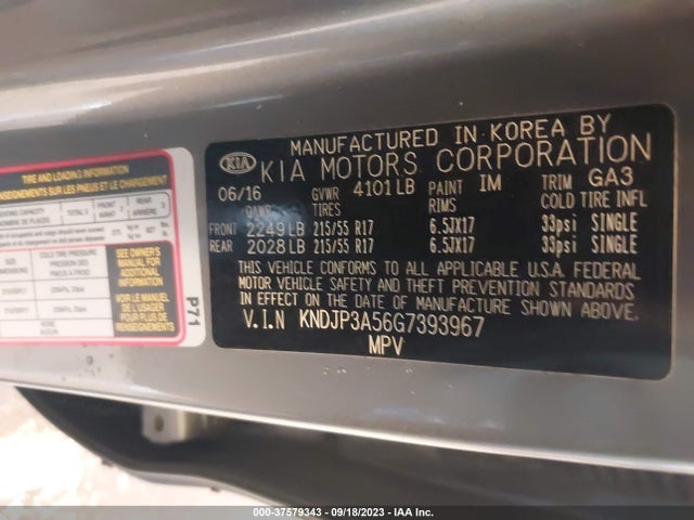 KIA SOUL + 2016 KNDJP3A56G7393967 Image 9