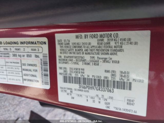 3FA6P0H97GR337063 Ford FUSION SE