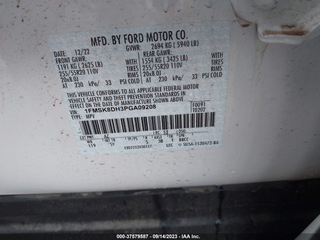 2023 FORD EXPLORER XLT VIN: 1FMSK8DH3PGA09208