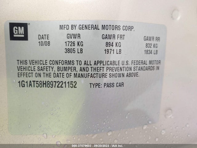 2009 CHEVROLET COBALT LT W/1LT VIN: 1G1AT58H897221152