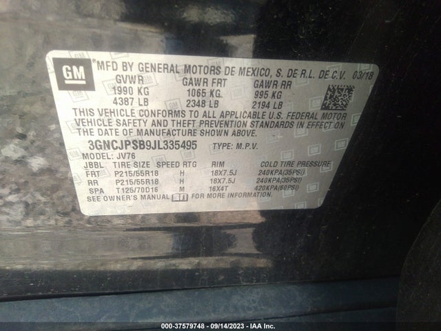 Chevrolet Trax Lt 2018 3GNCJPSB9JL335495 Image 9
