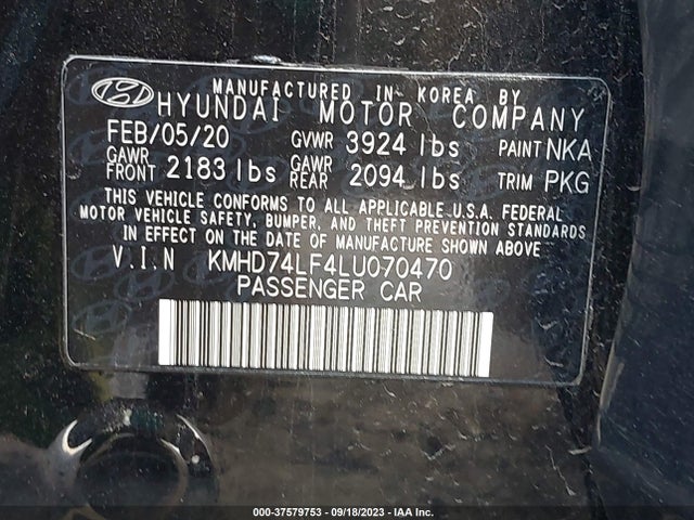 Hyundai ELANTRA SE 2020 KMHD74LF4LU070470 Image 9