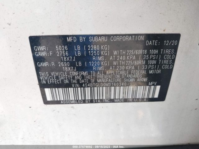 4S4BTGLD0M3160340 Subaru Outback Onyx Edition Xt