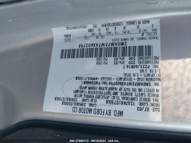 2004 MERCURY GRAND MARQUIS LS ULTIMATE VIN: 2MEHM75W74X602798