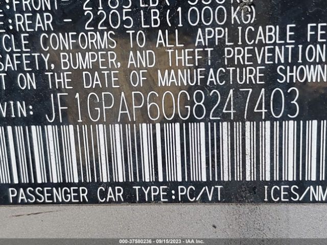JF1GPAP60G8247403 Subaru Impreza Wagon 2.0i Sport Premium