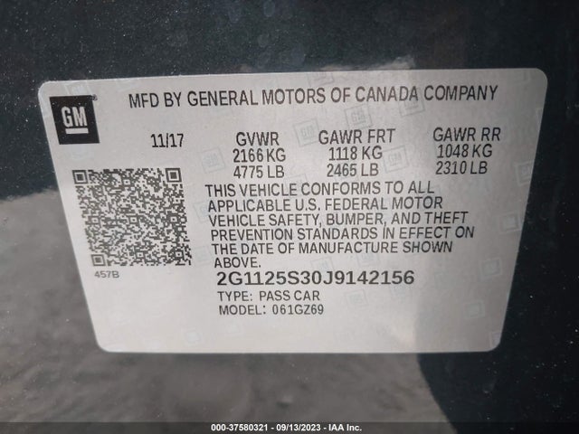 Chevrolet IMPALA 2LZ 2018 2G1125S30J9142156 Image 9
