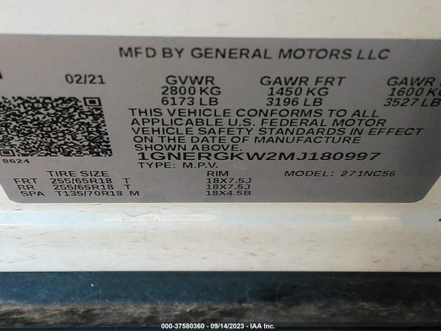 Chevrolet Traverse Lt Cloth 2021 1GNERGKW2MJ180997 Image 9