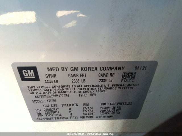Chevrolet Trailblazer Lt 2021 KL79MRSL5MB177934 Image 9