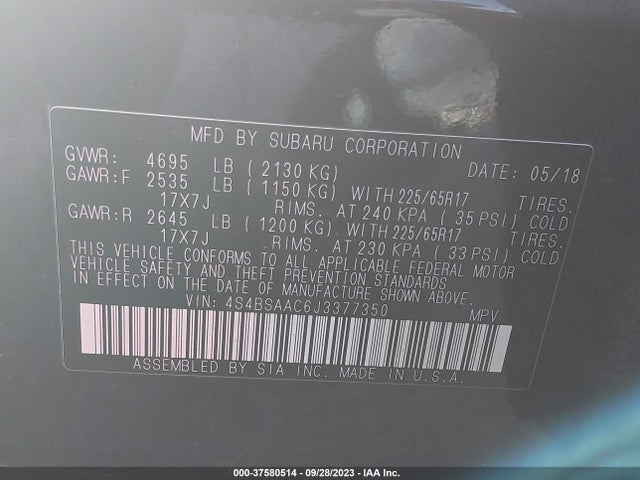 Subaru Outback 2.5i 2018 4S4BSAAC6J3377350 Image 9