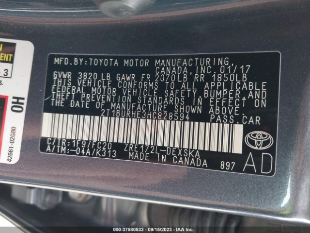 2T1BURHE3HC828594 Toyota COROLLA SE
