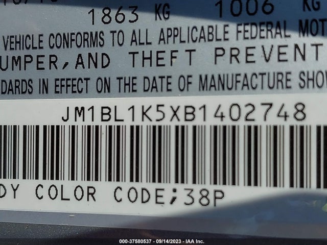 2011 MAZDA MAZDA3 S SPORT VIN: JM1BL1K5XB1402748
