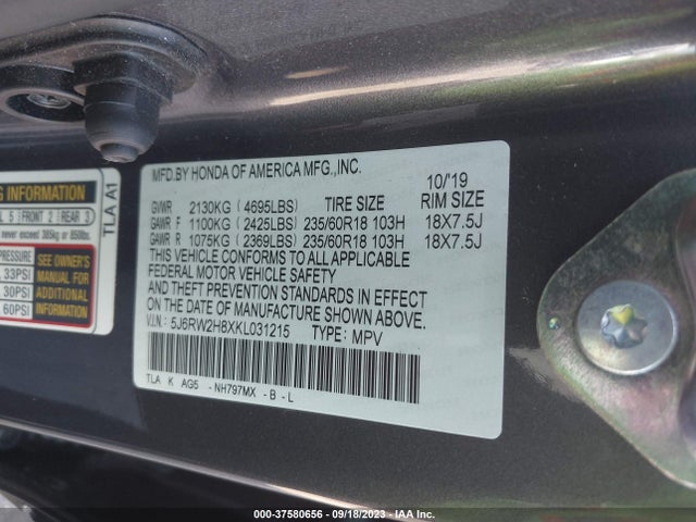 Honda Cr-v Ex-l 2019 5J6RW2H8XKL031215 Image 9