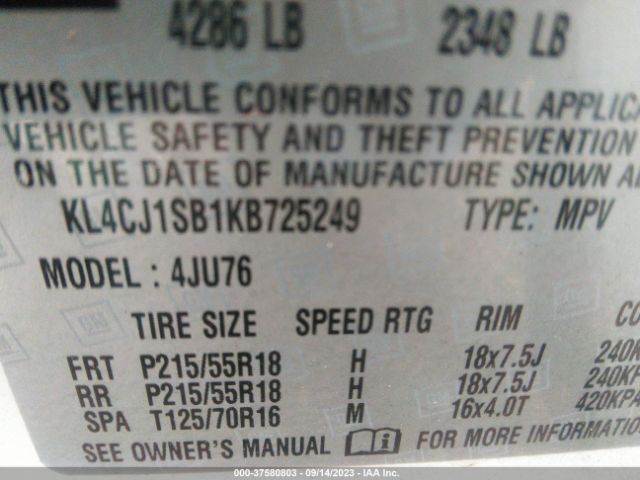 KL4CJ1SB1KB725249 Buick Encore