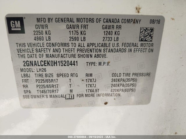 Chevrolet EQUINOX LT 2017 2GNALCEK0H1520441 Image 9