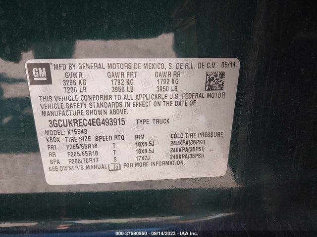 Chevrolet Silverado 1500 Lt 2014 3GCUKREC4EG493915 Image 9