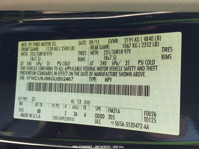 1FMCU9J96GUB02467 Ford Escape Titanium