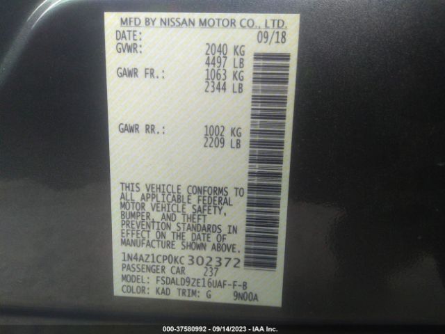 1N4AZ1CP0KC302372 Nissan LEAF SV