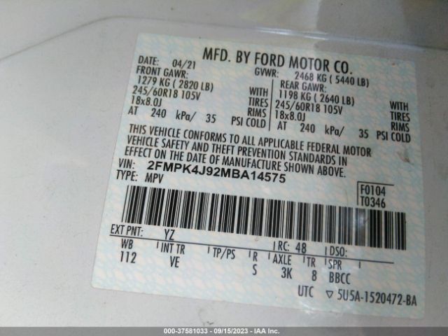 2FMPK4J92MBA14575 Ford Edge Sel/st-line