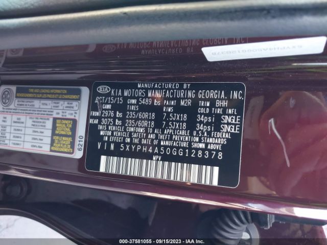 5XYPH4A50GG128378 KIA SORENTO EX