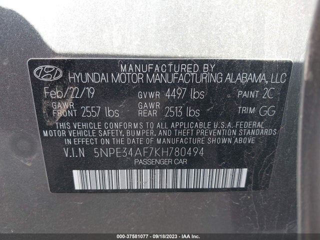 Hyundai SONATA SEL 2019 5NPE34AF7KH780494 Image 9
