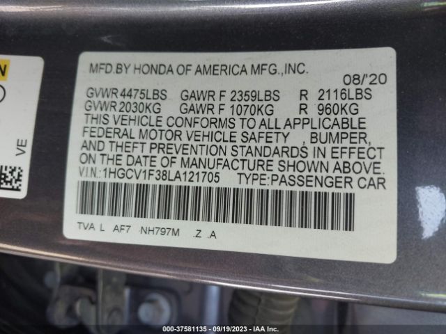 1HGCV1F38LA121705 Honda Accord Sedan Sport