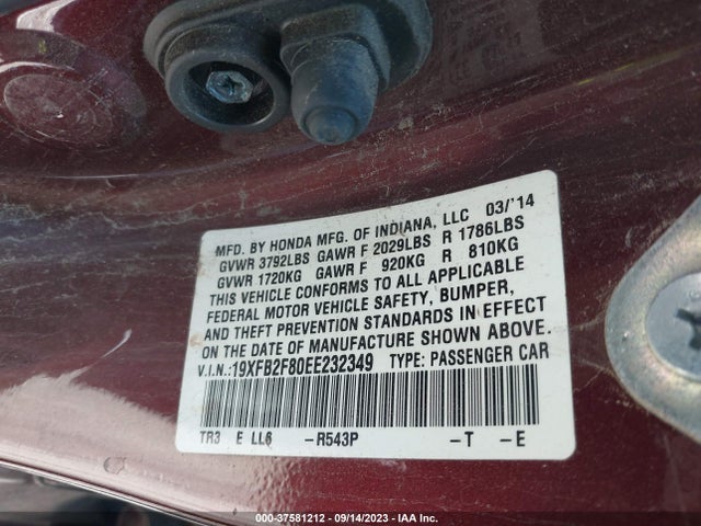 Honda Civic Sedan Ex 2014 19XFB2F80EE232349 Image 9
