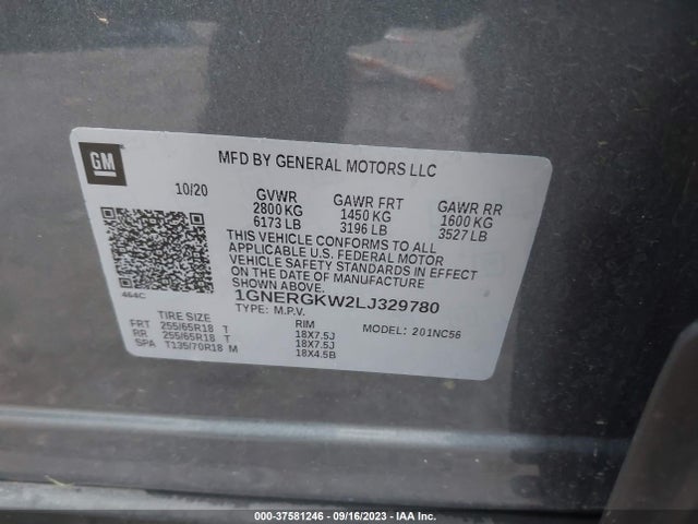 Chevrolet Traverse Lt Cloth 2020 1GNERGKW2LJ329780 Image 9