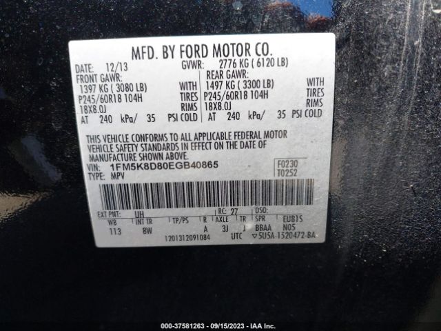 1FM5K8D80EGB40865 Ford EXPLORER XLT