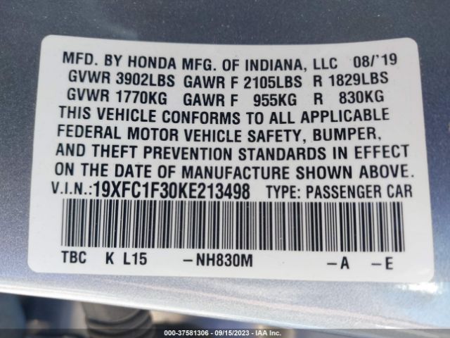 19XFC1F30KE213498 Honda Civic Sedan Ex