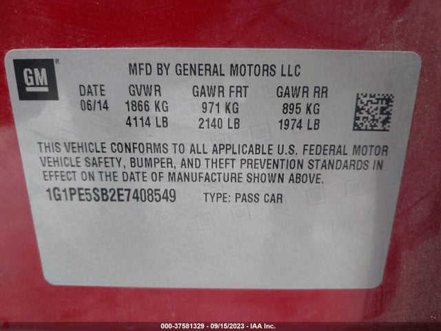 Chevrolet Cruze 2lt Auto 2014 1G1PE5SB2E7408549 Image 9