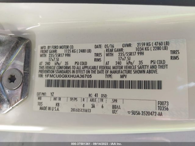 1FMCU0G9XHUA36705 Ford ESCAPE SE