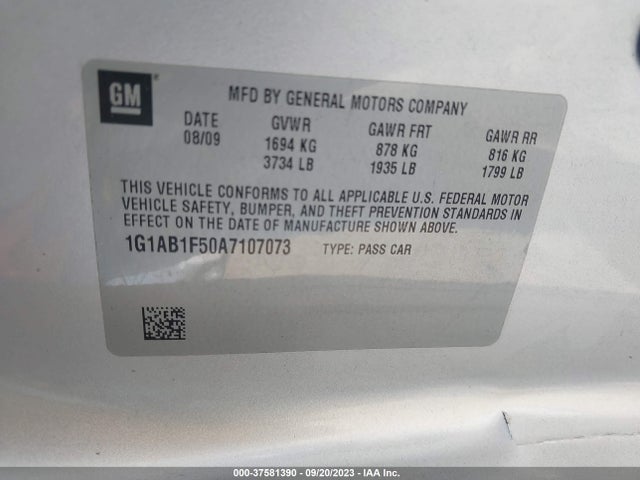 2010 CHEVROLET COBALT LS VIN: 1G1AB1F50A7107073