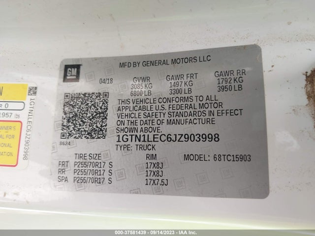 GMC SIERRA 1500 2018 1GTN1LEC6JZ903998 Image 9