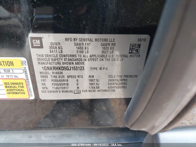 Chevrolet Traverse Lt 2016 1GNKRHKD5GJ163123 Image 9